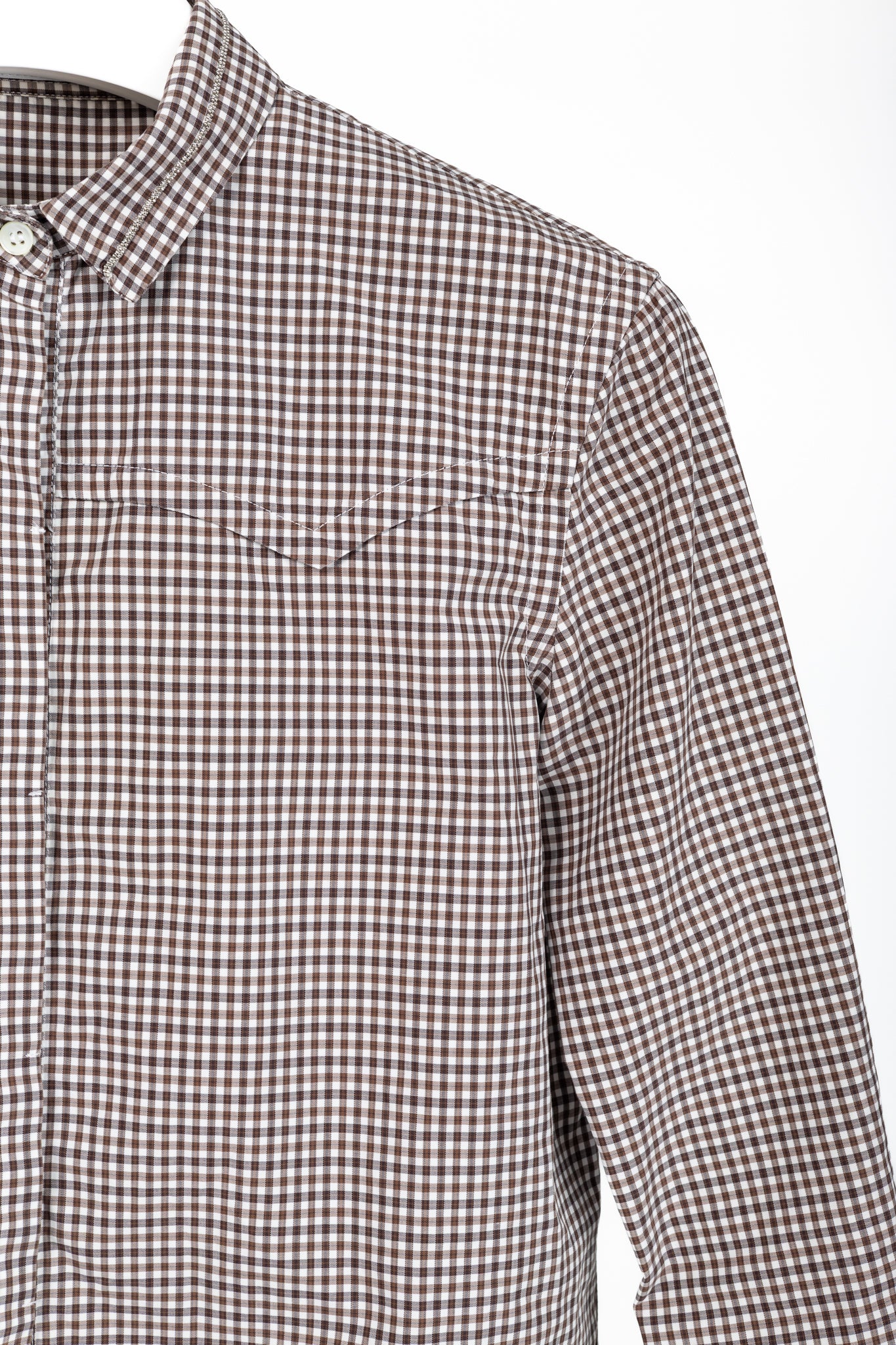 Brunello Cucinelli Brown Gingham Cotton Monili-Embellished Buttoned Western Shirt