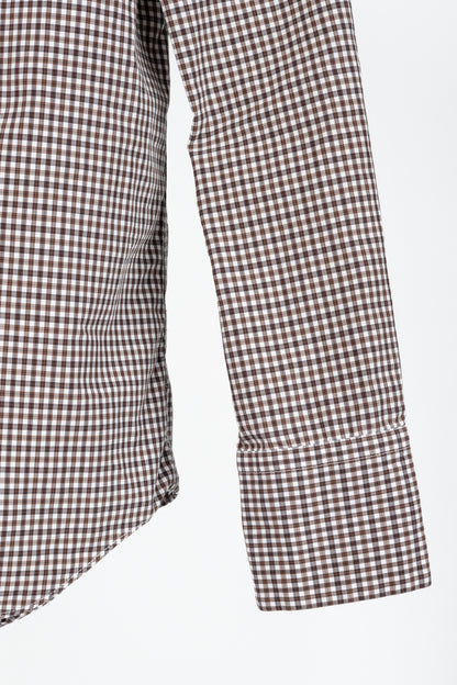 Brunello Cucinelli Brown Gingham Cotton Monili-Embellished Buttoned Western Shirt