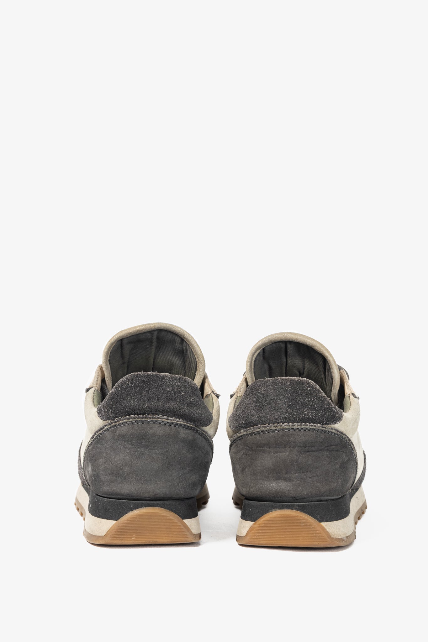 Brunello Cucinelli Taupe & Grey Suede & Leather Glitter Sneakers