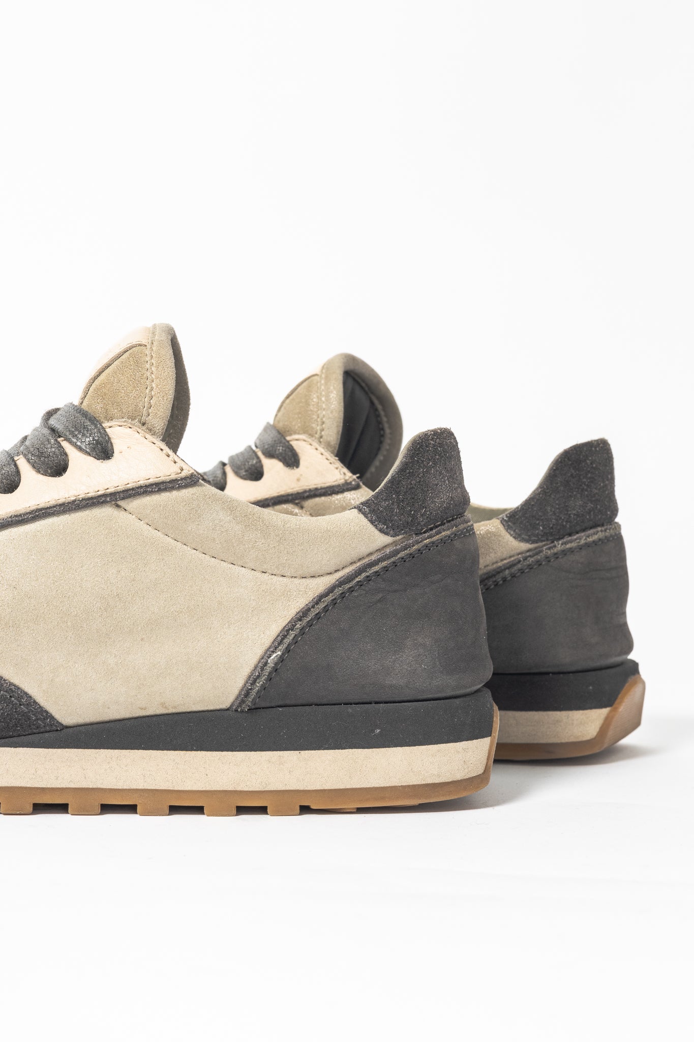 Brunello Cucinelli Taupe & Grey Suede & Leather Glitter Sneakers