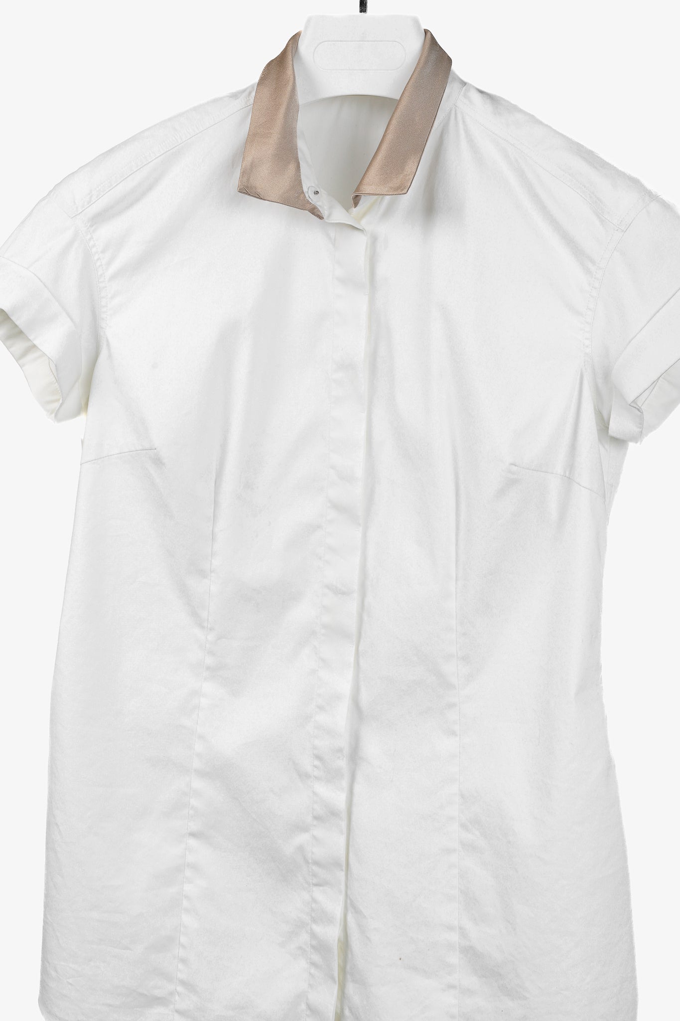 Brunello Cucinelli Ivory Cotton-Poplin Silk-Collar Short-Sleeve Shirt