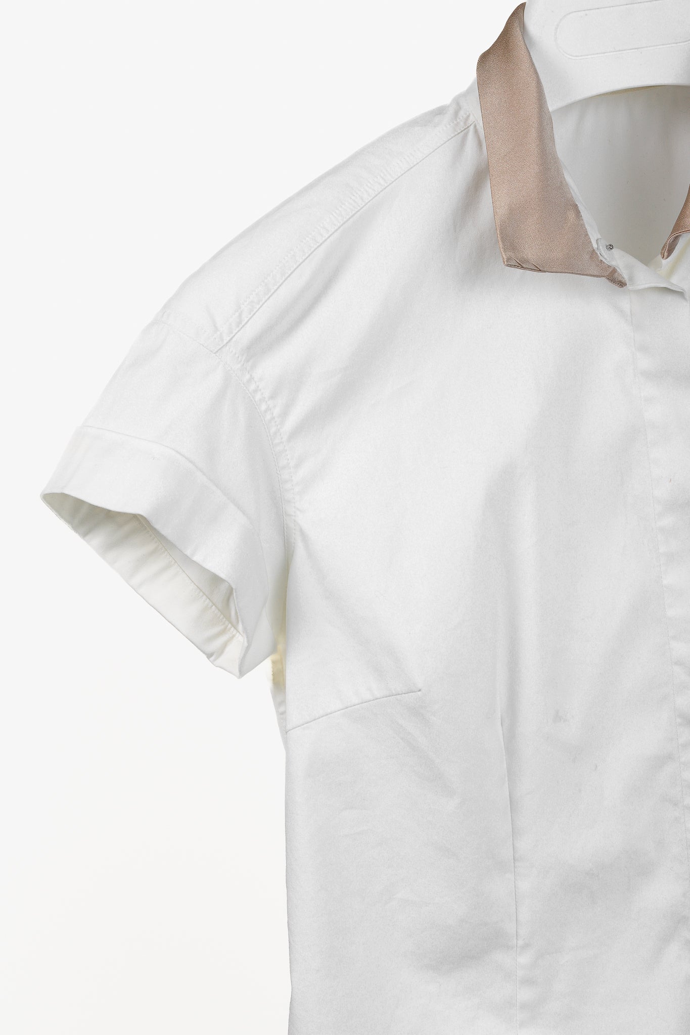 Brunello Cucinelli Ivory Cotton-Poplin Silk-Collar Short-Sleeve Shirt