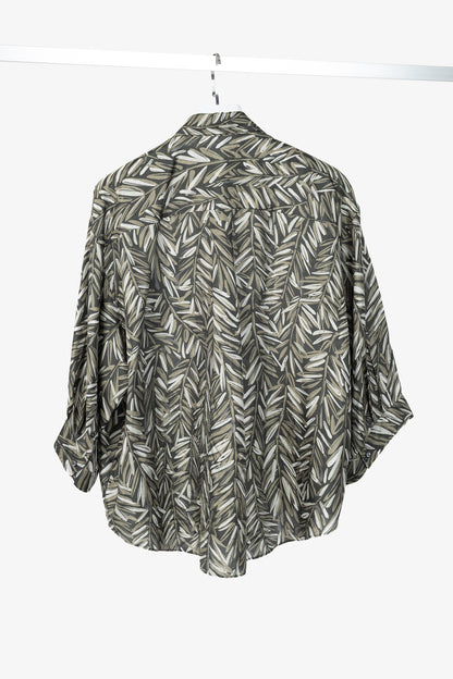 Brunello Cucinelli SS23 Carbone Verde Olive-Branch Silk Buttoned Shirt
