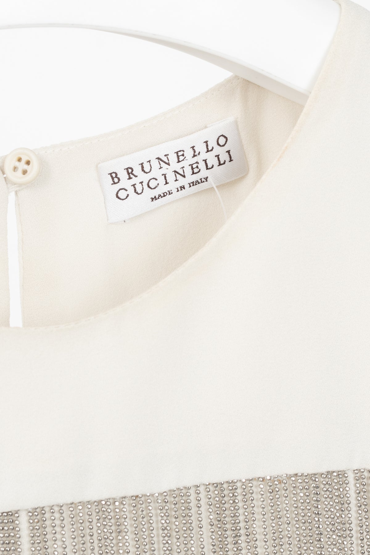 Brunello Cucinelli Cream Silk Crepe-Chiffon Monili-Fringe Tank