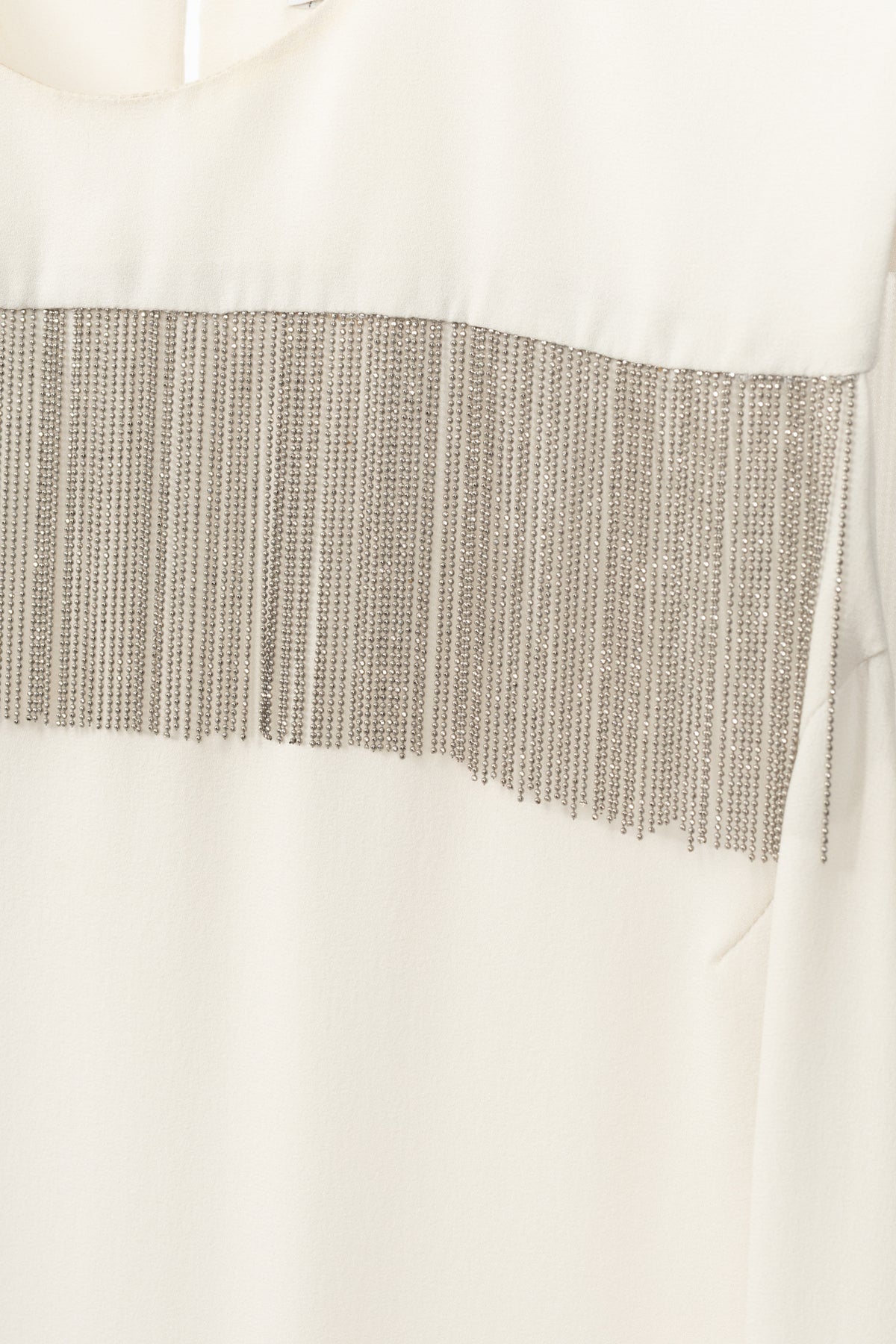 Brunello Cucinelli Cream Silk Crepe-Chiffon Monili-Fringe Tank
