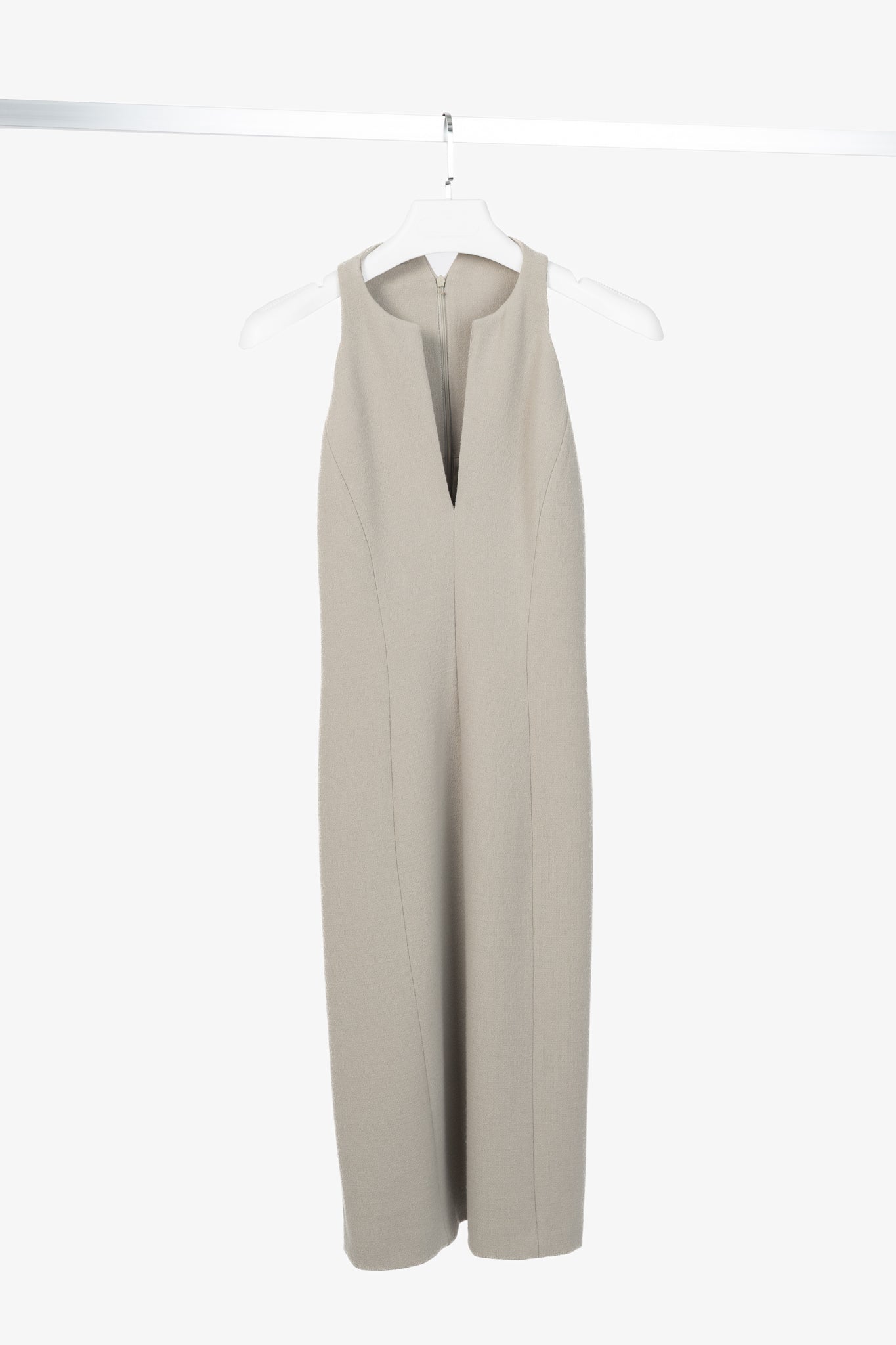Bottega Veneta AW12 Runway Taupe Wool-Crepe Split-Neck Dress