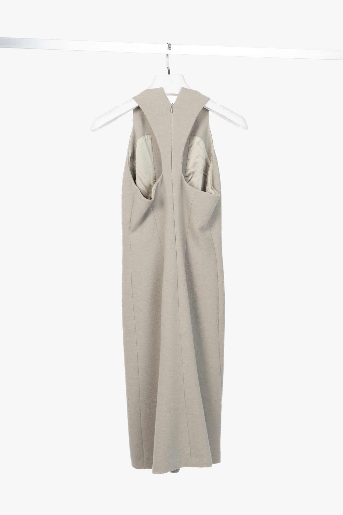 Bottega Veneta AW12 Runway Taupe Wool-Crepe Split-Neck Dress