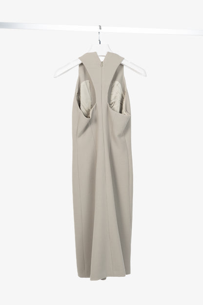 Bottega Veneta AW12 Runway Taupe Wool-Crepe Split-Neck Dress