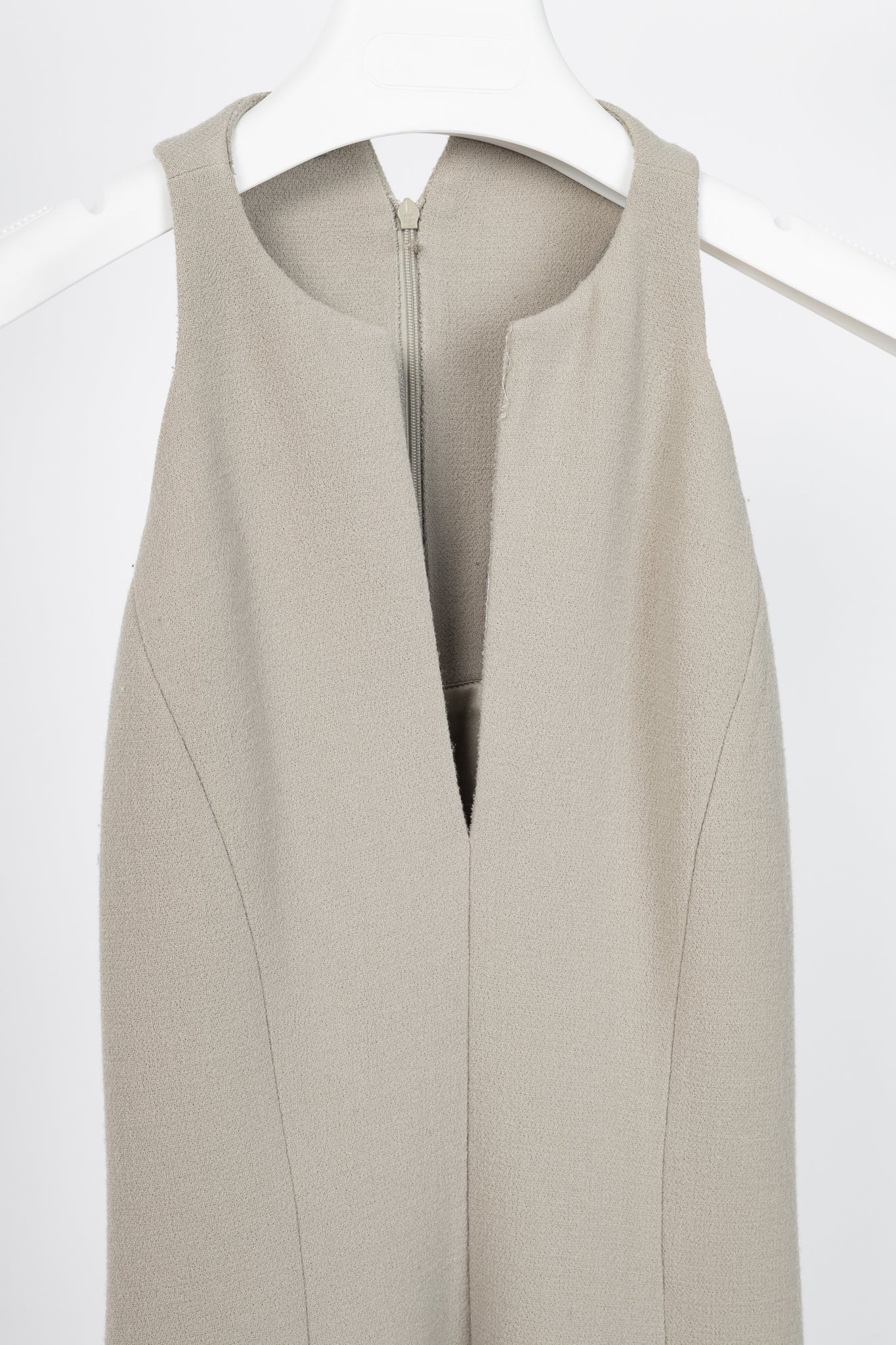 Bottega Veneta AW12 Runway Taupe Wool-Crepe Split-Neck Dress