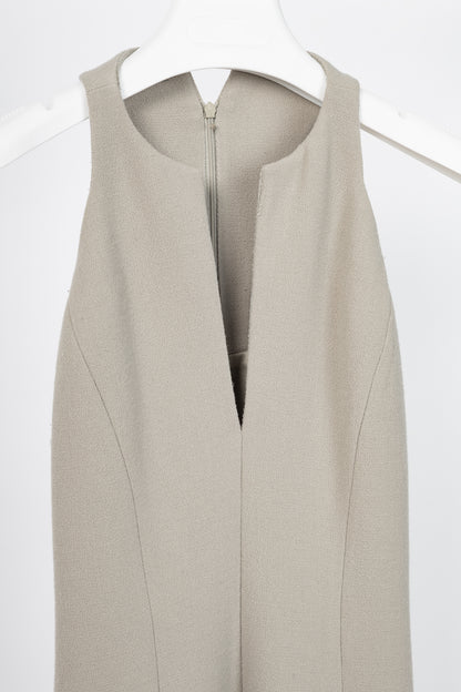 Bottega Veneta AW12 Runway Taupe Wool-Crepe Split-Neck Dress