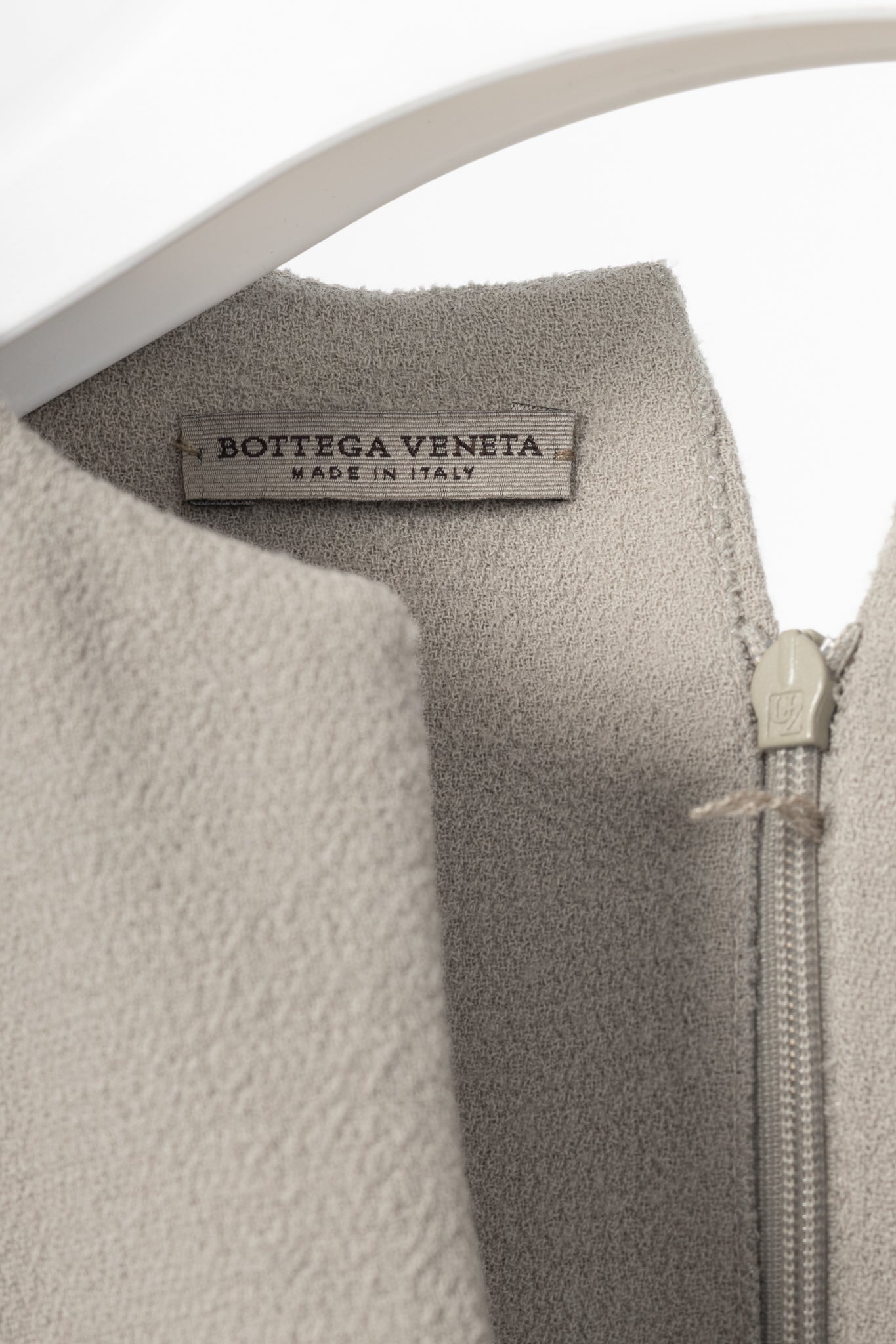 Bottega Veneta AW12 Runway Taupe Wool-Crepe Split-Neck Dress