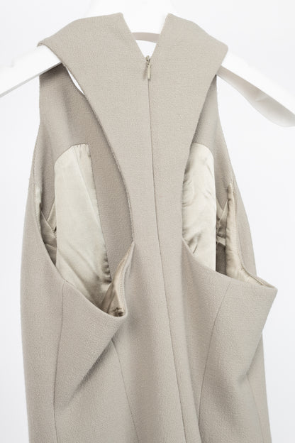 Bottega Veneta AW12 Runway Taupe Wool-Crepe Split-Neck Dress