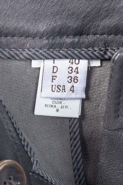 Brunello Cucinelli Grey Leather Quilted Moto Skinny Pants
