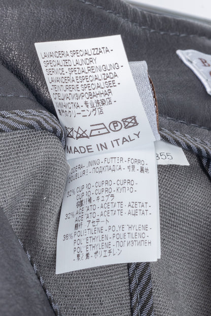 Brunello Cucinelli Grey Leather Quilted Moto Skinny Pants