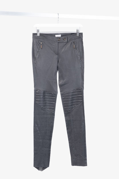 Brunello Cucinelli Grey Leather Quilted Moto Skinny Pants