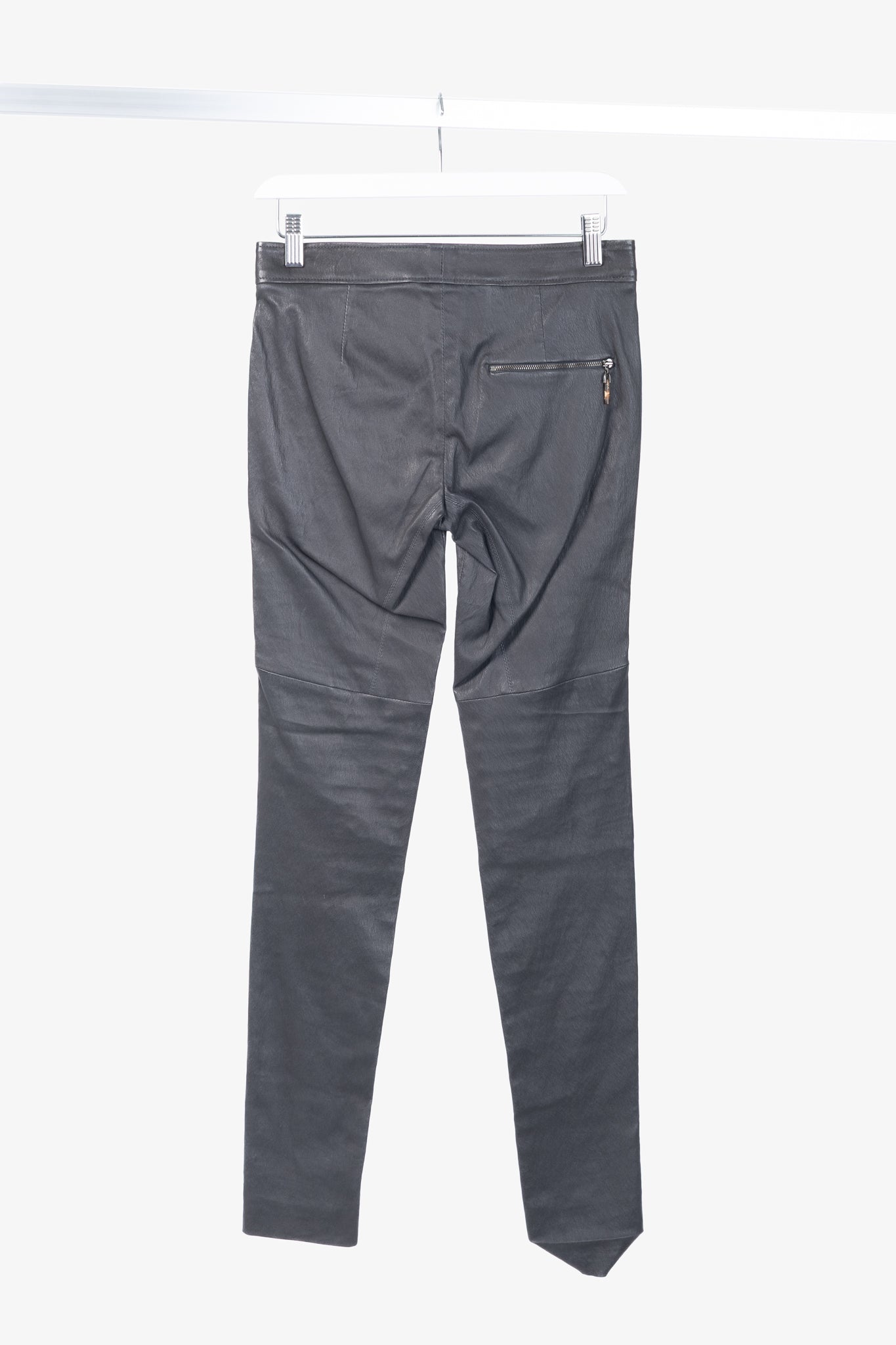 Brunello Cucinelli Grey Leather Quilted Moto Skinny Pants