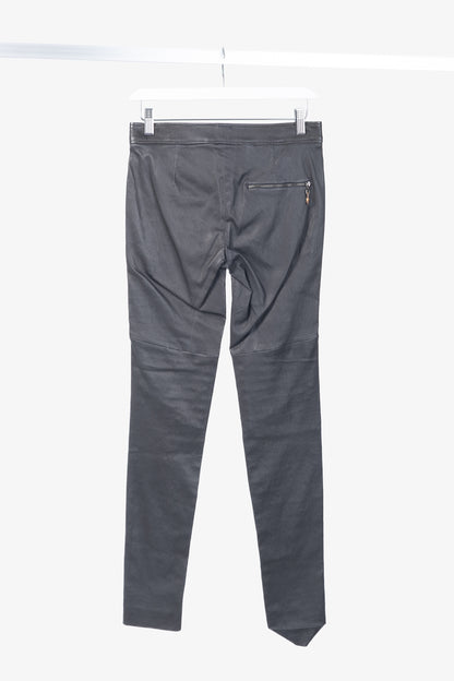 Brunello Cucinelli Grey Leather Quilted Moto Skinny Pants