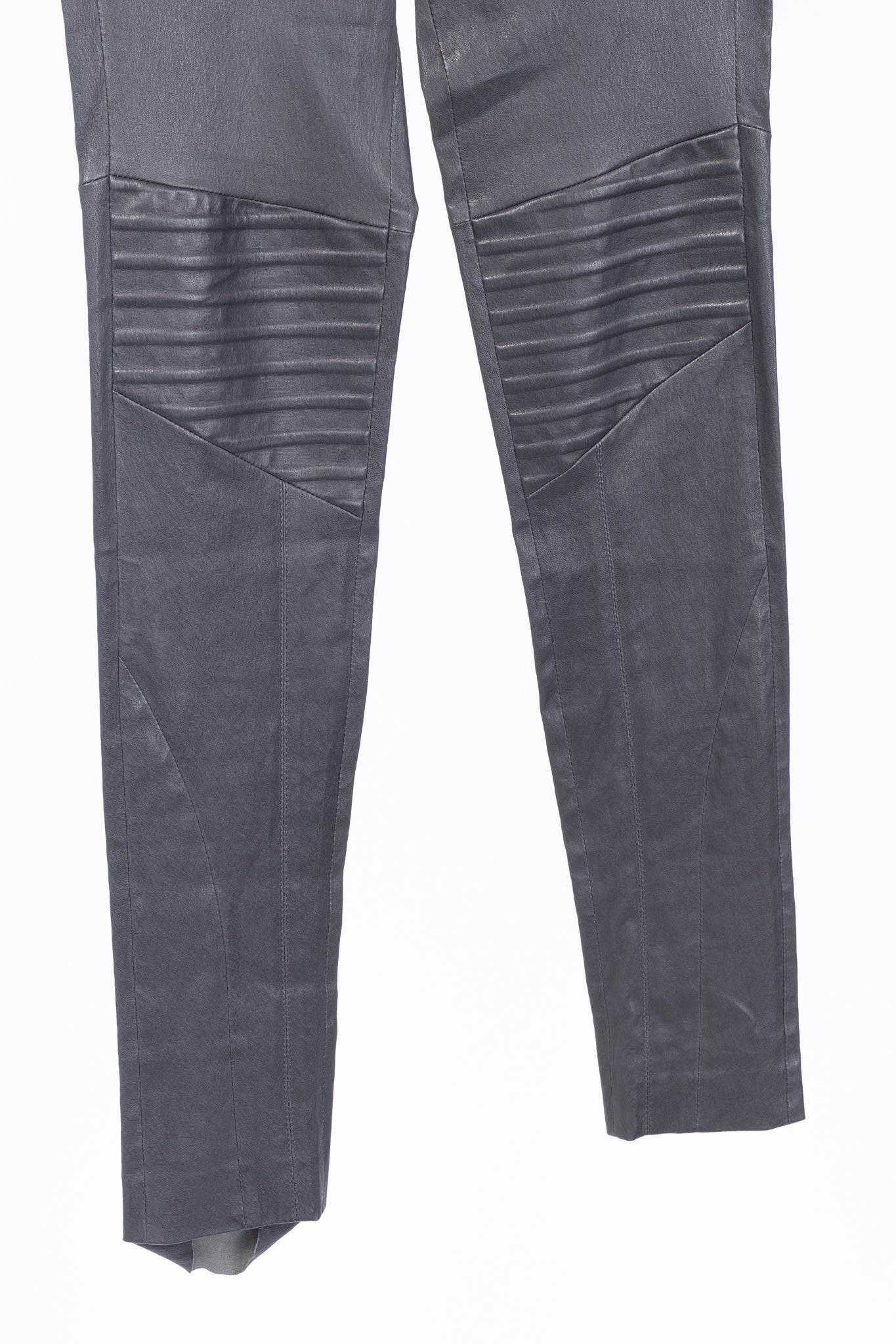 Brunello Cucinelli Grey Leather Quilted Moto Skinny Pants