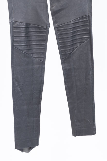 Brunello Cucinelli Grey Leather Quilted Moto Skinny Pants