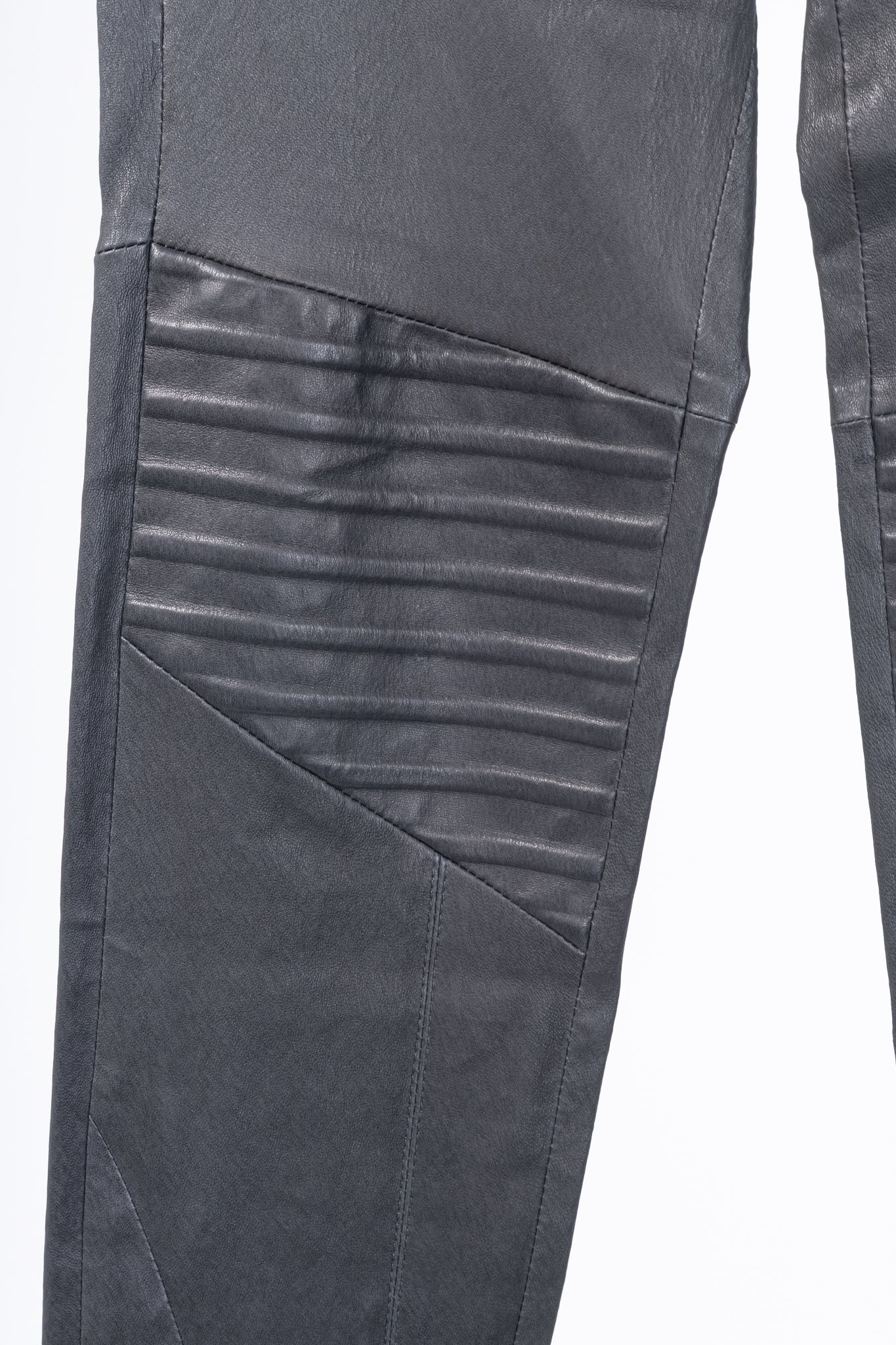 Brunello Cucinelli Grey Leather Quilted Moto Skinny Pants