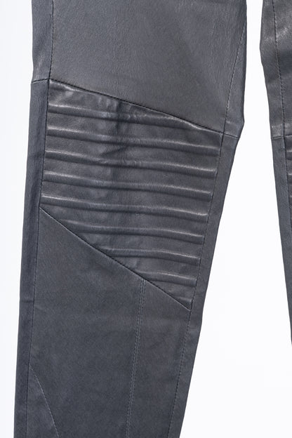 Brunello Cucinelli Grey Leather Quilted Moto Skinny Pants