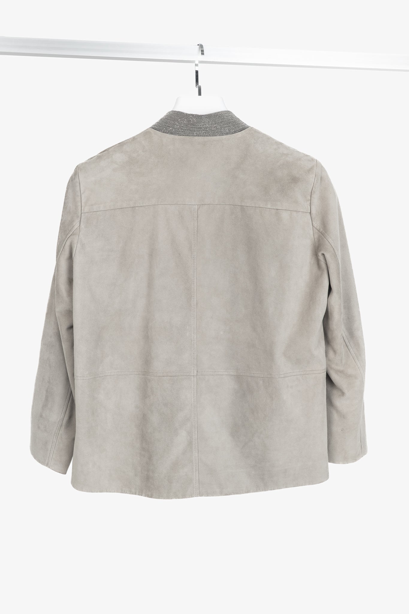 Brunello Cucinelli Taupe Suede Monili-Neck Jacket