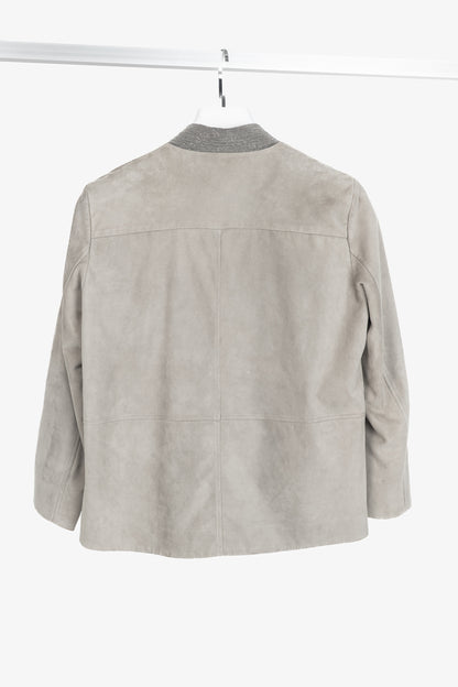 Brunello Cucinelli Taupe Suede Monili-Neck Jacket