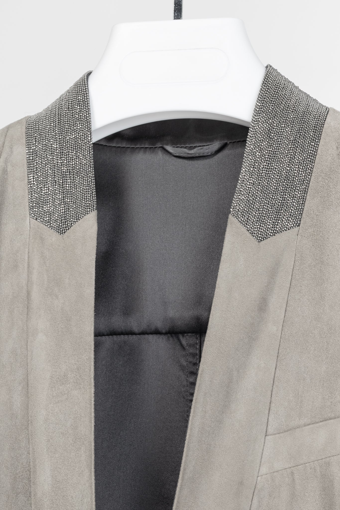 Brunello Cucinelli Taupe Suede Monili-Neck Jacket