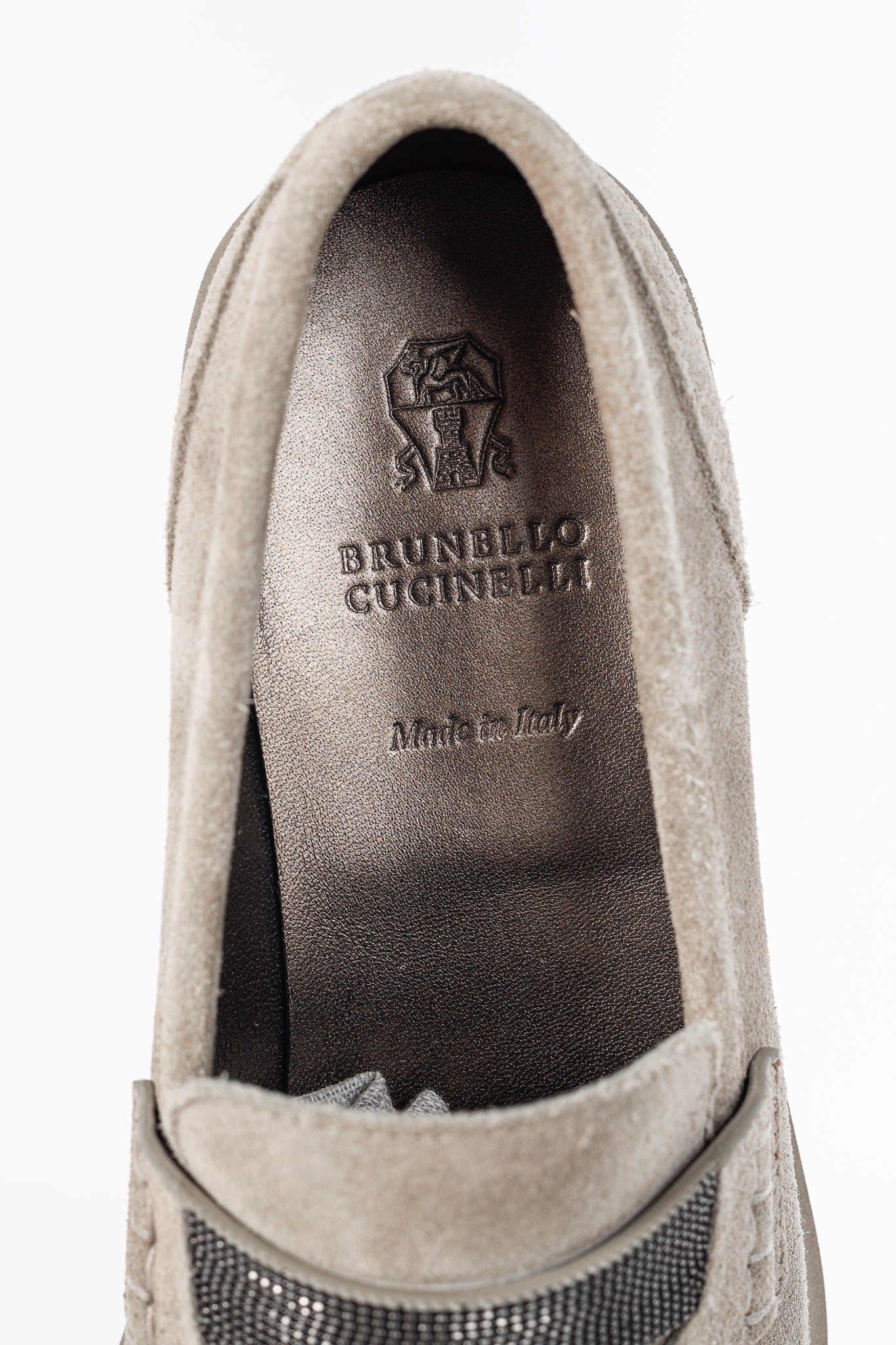 Brunello Cucinelli Taupe Suede Monili-Strap Loafers