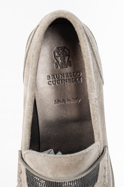 Brunello Cucinelli Taupe Suede Monili-Strap Loafers