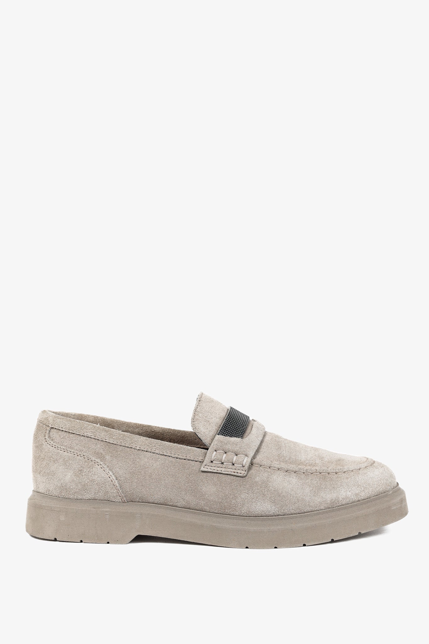 Brunello Cucinelli Taupe Suede Monili-Strap Loafers