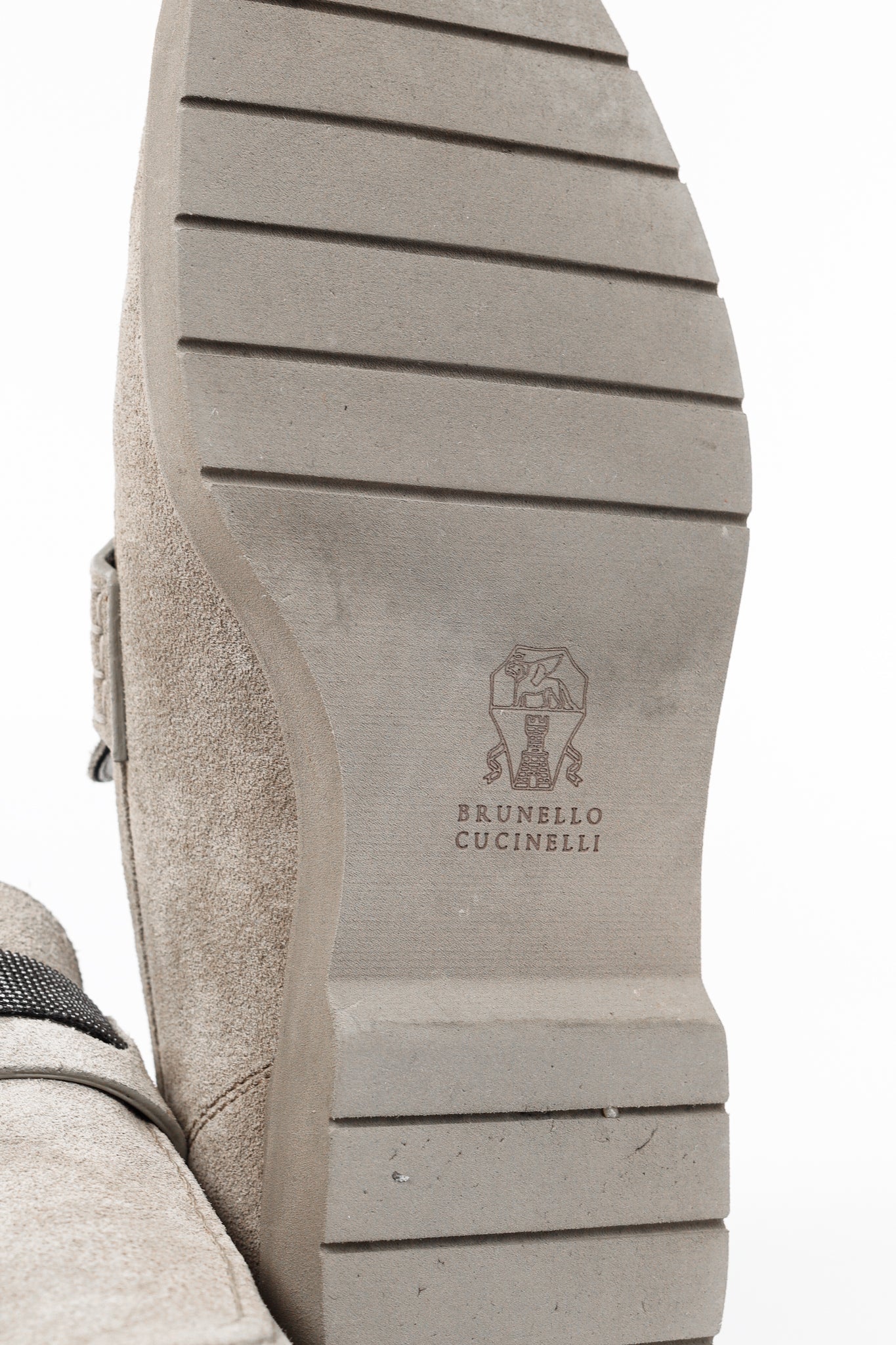 Brunello Cucinelli Taupe Suede Monili-Strap Loafers