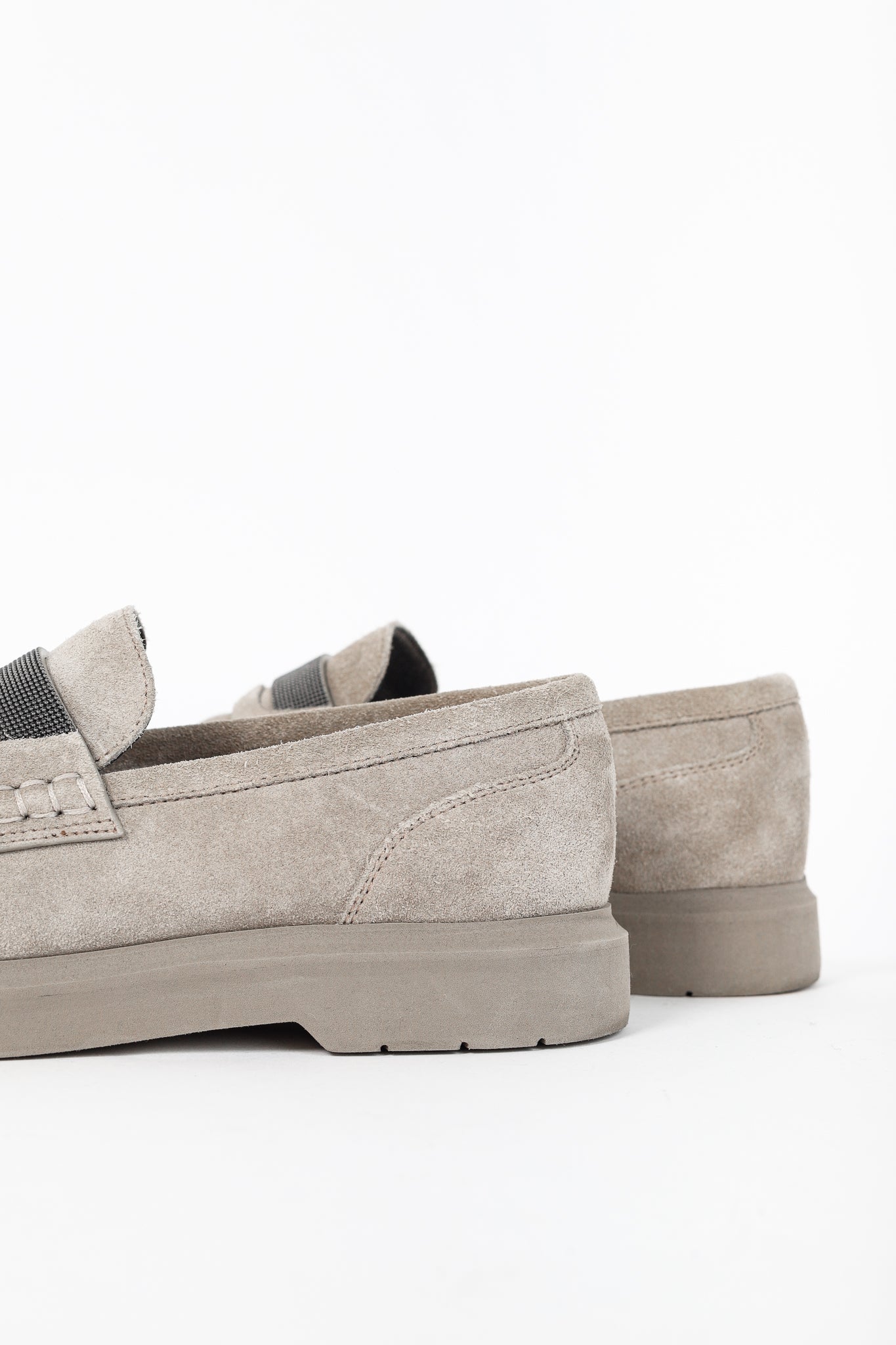 Brunello Cucinelli Taupe Suede Monili-Strap Loafers