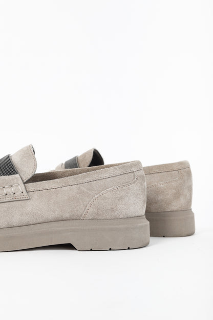 Brunello Cucinelli Taupe Suede Monili-Strap Loafers