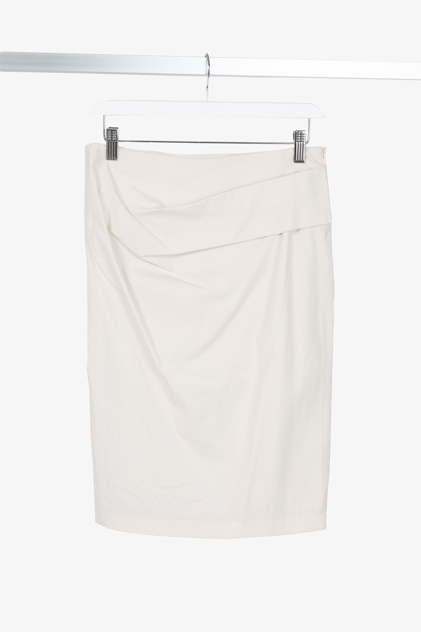 Brunello Cucinelli Ivory Pleated-Waist Cotton Pencil Skirt