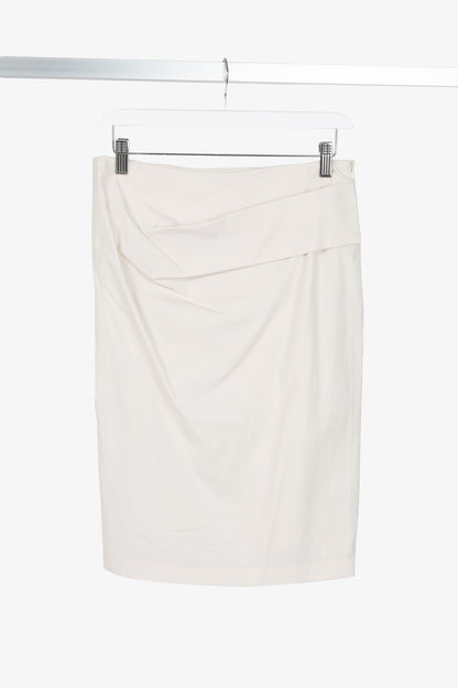 Brunello Cucinelli Ivory Pleated-Waist Cotton Pencil Skirt