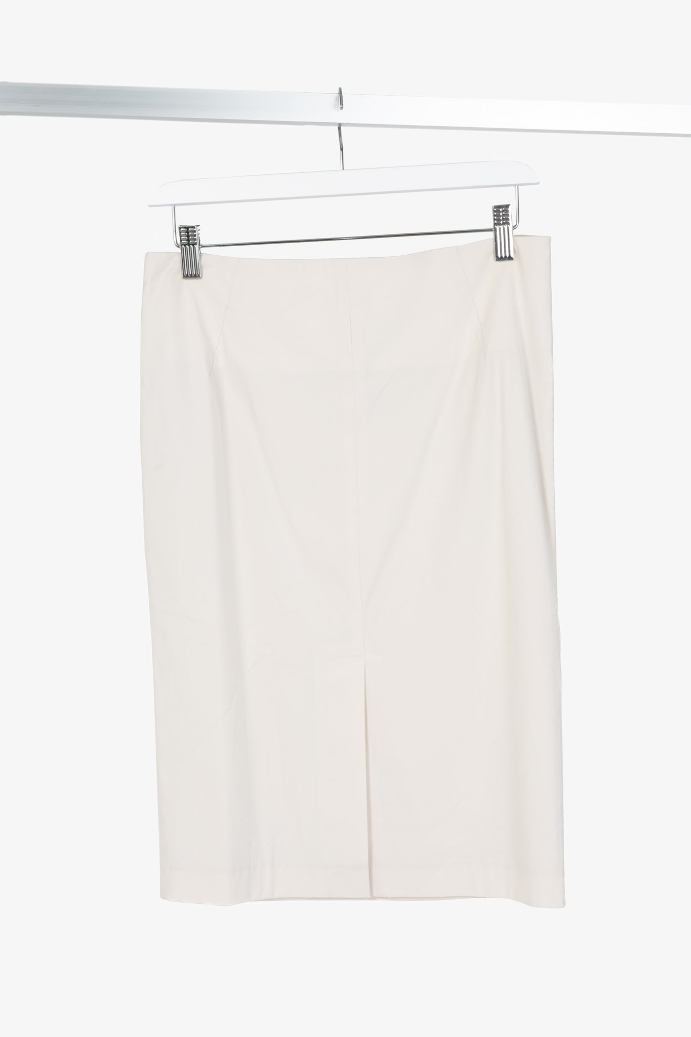 Brunello Cucinelli Ivory Pleated-Waist Cotton Pencil Skirt