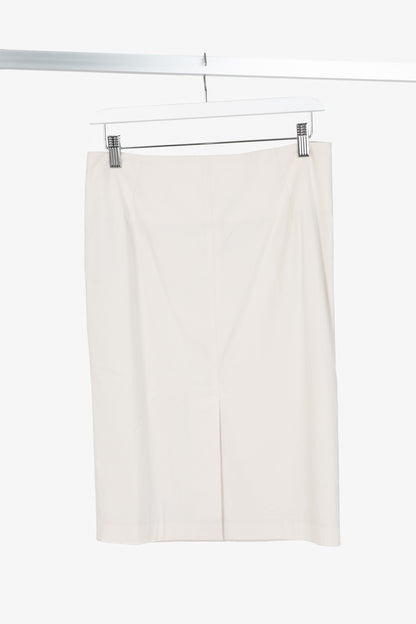 Brunello Cucinelli Ivory Pleated-Waist Cotton Pencil Skirt