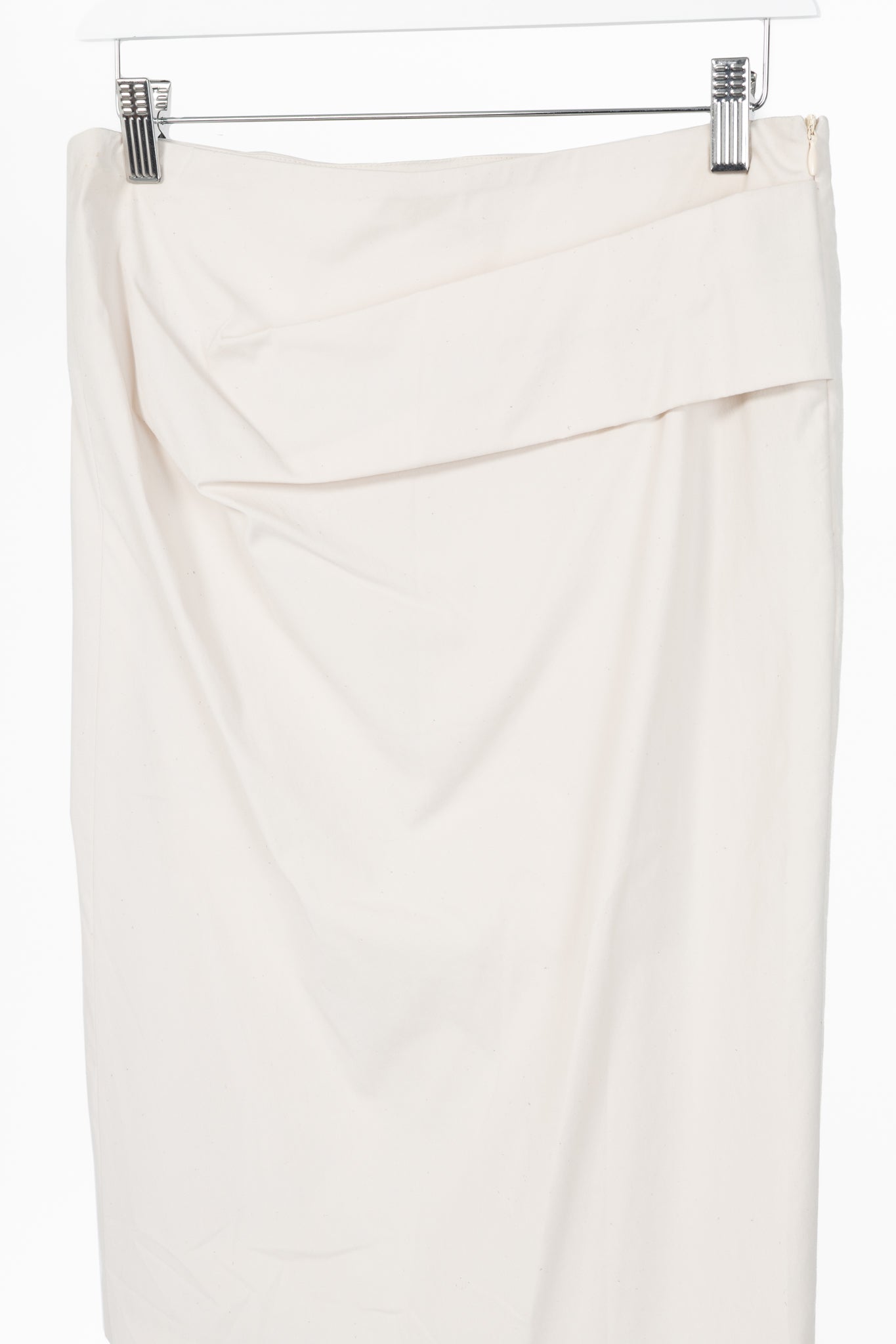 Brunello Cucinelli Ivory Pleated-Waist Cotton Pencil Skirt