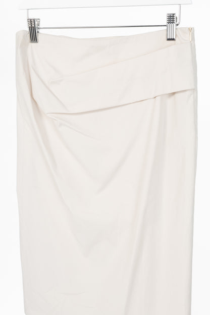 Brunello Cucinelli Ivory Pleated-Waist Cotton Pencil Skirt