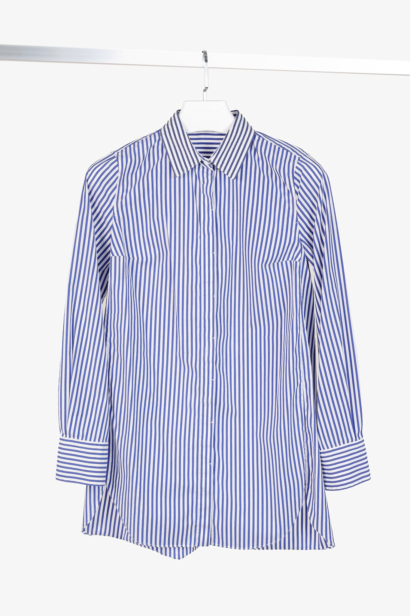 Brunello Cucinelli AW/16 Blue White Striped Monili-Bead Shirt