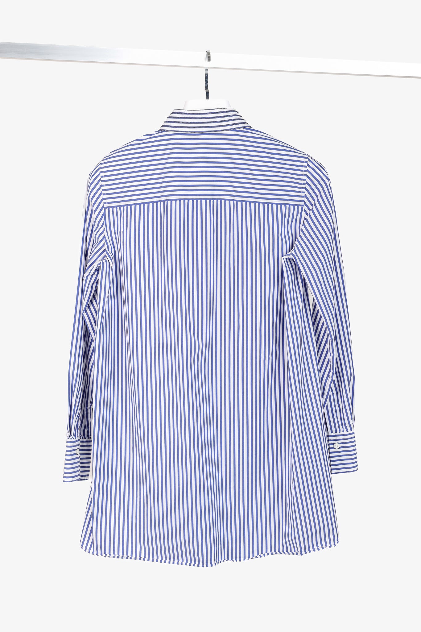 Brunello Cucinelli AW/16 Blue White Striped Monili-Bead Shirt