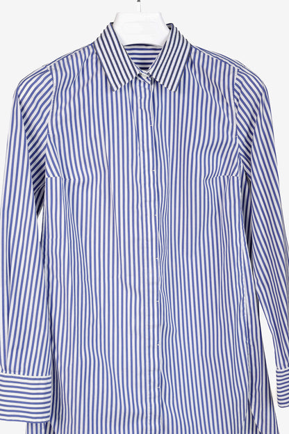 Brunello Cucinelli AW/16 Blue White Striped Monili-Bead Shirt