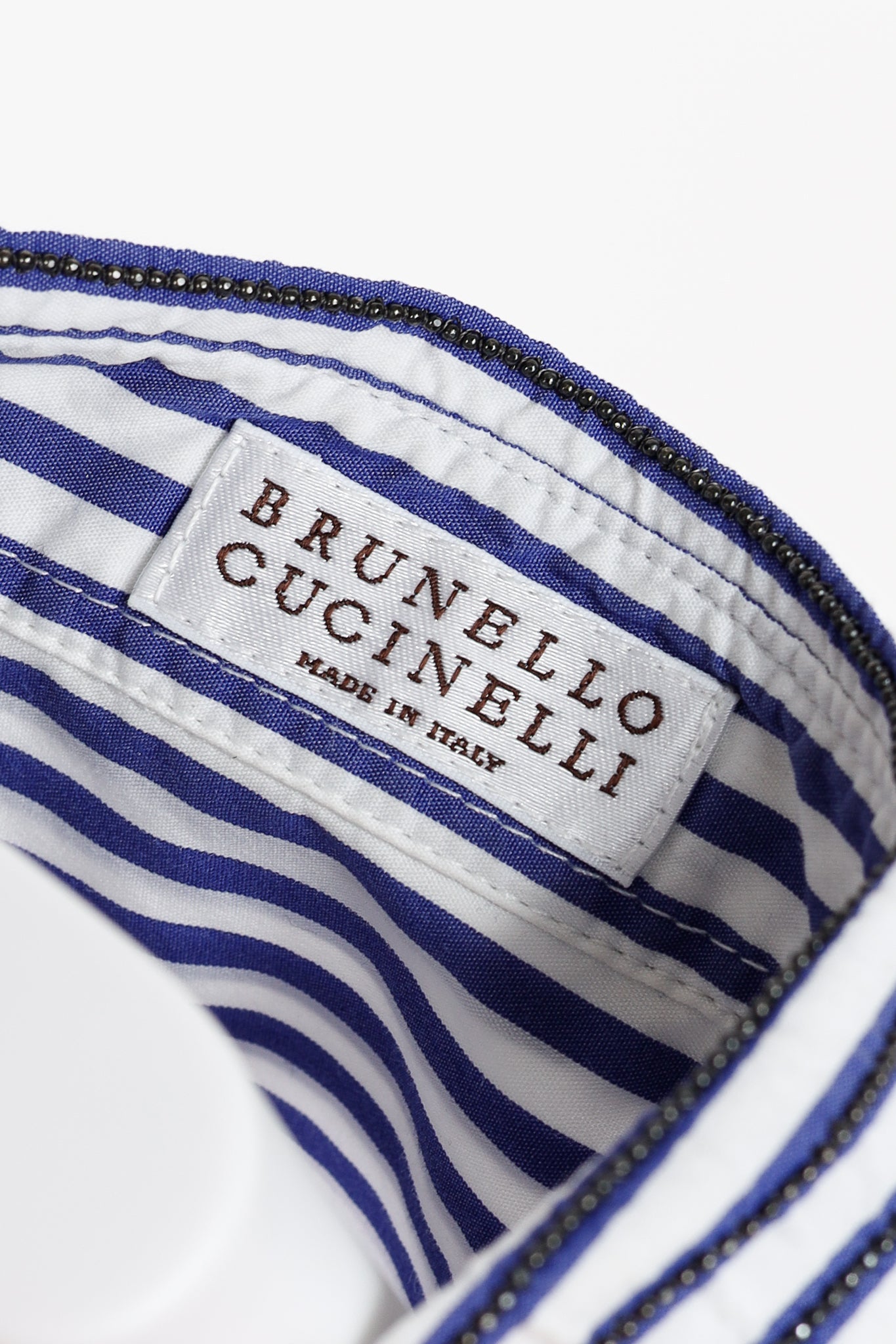 Brunello Cucinelli AW/16 Blue White Striped Monili-Bead Shirt