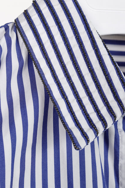Brunello Cucinelli AW/16 Blue White Striped Monili-Bead Shirt