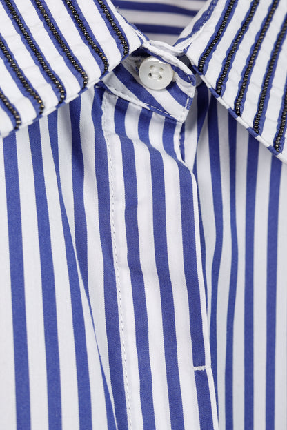 Brunello Cucinelli AW/16 Blue White Striped Monili-Bead Shirt