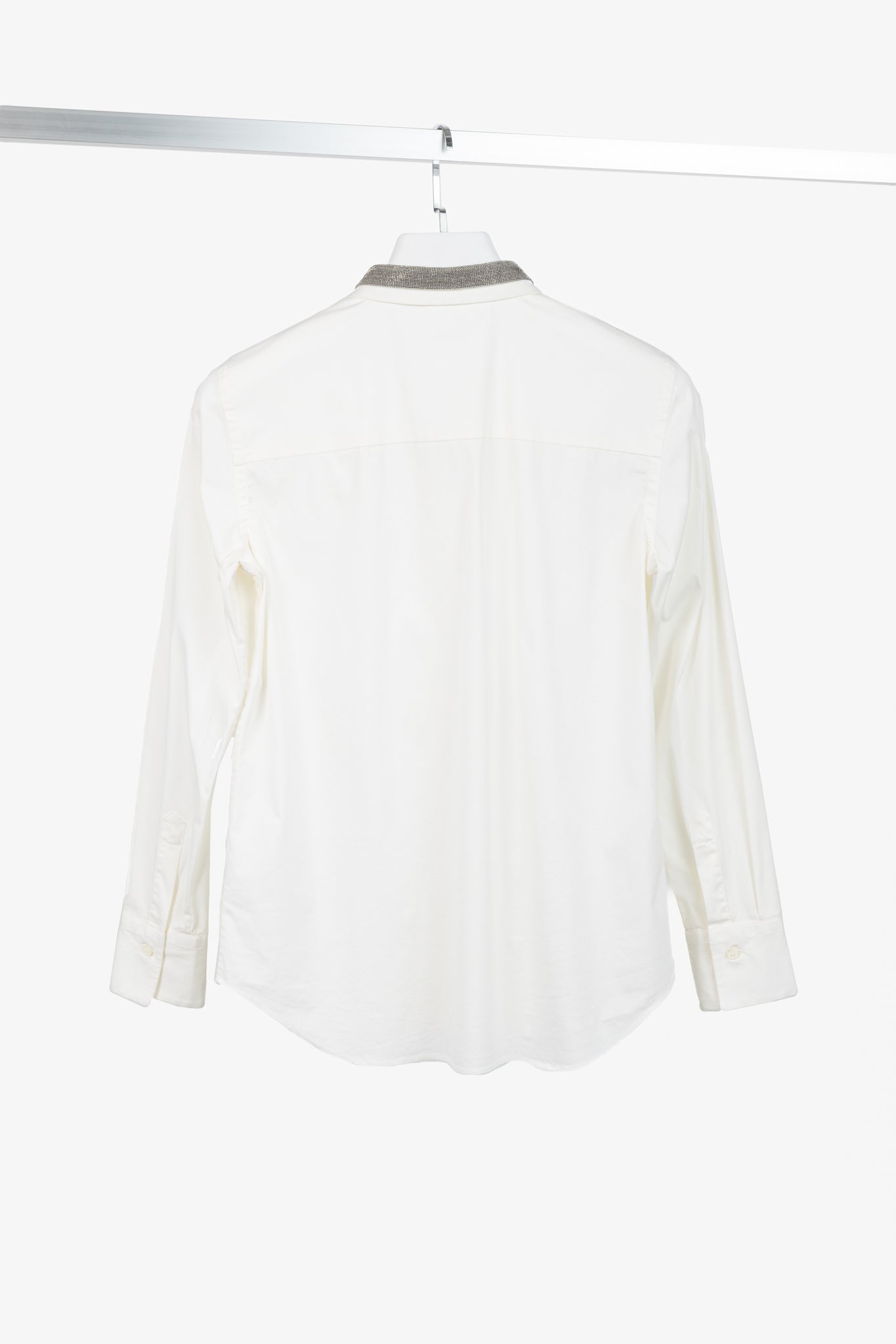Brunello Cucinelli SS/17 Off-White Cotton Poplin Monili-Collar Shirt