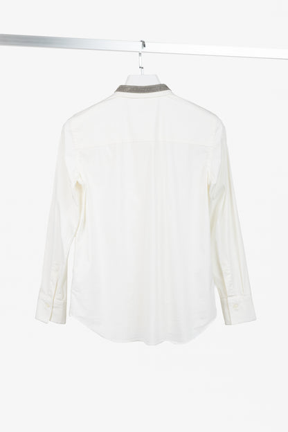 Brunello Cucinelli SS/17 Off-White Cotton Poplin Monili-Collar Shirt