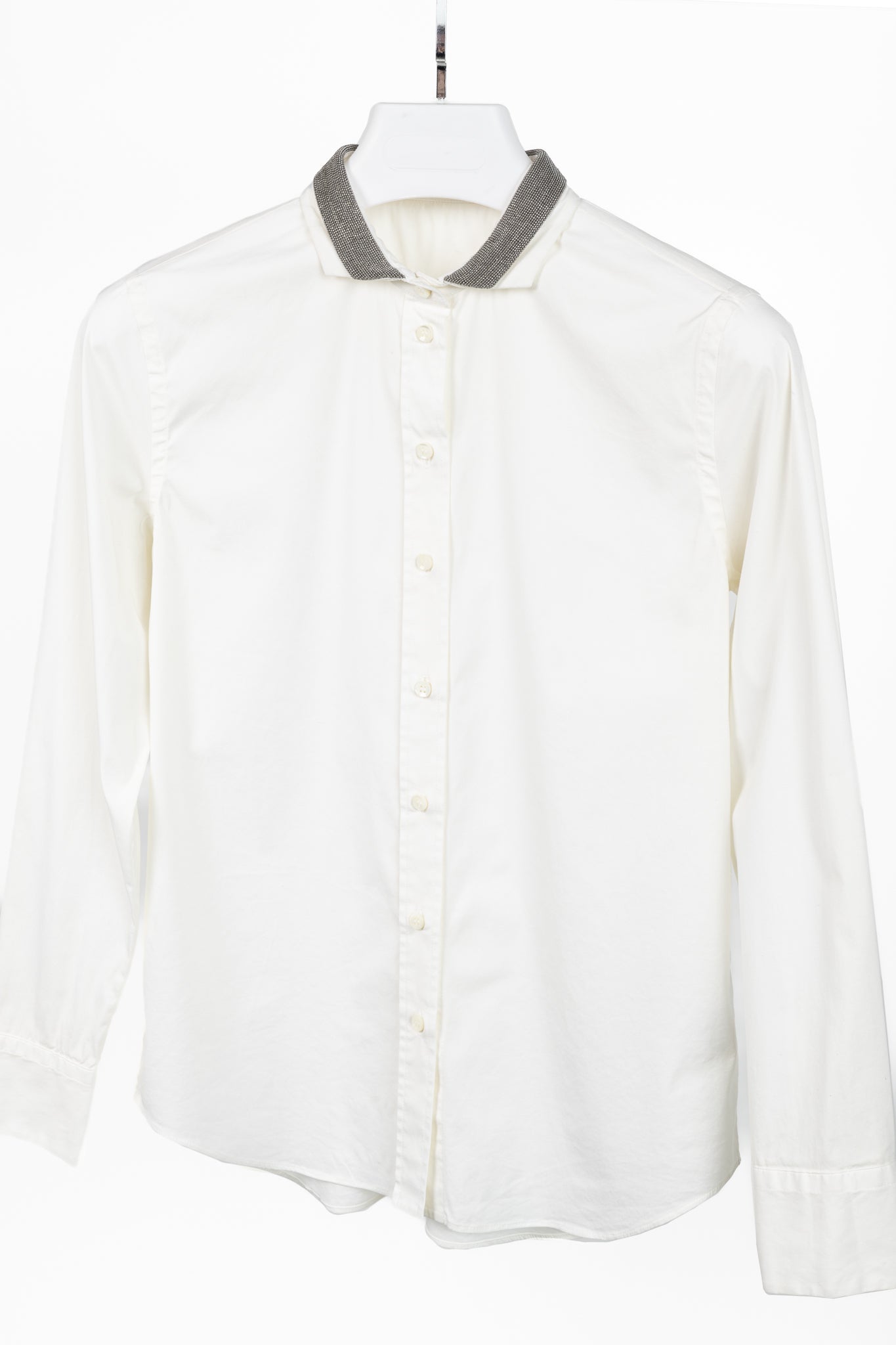 Brunello Cucinelli SS/17 Off-White Cotton Poplin Monili-Collar Shirt