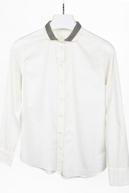 Brunello Cucinelli SS/17 Off-White Cotton Poplin Monili-Collar Shirt